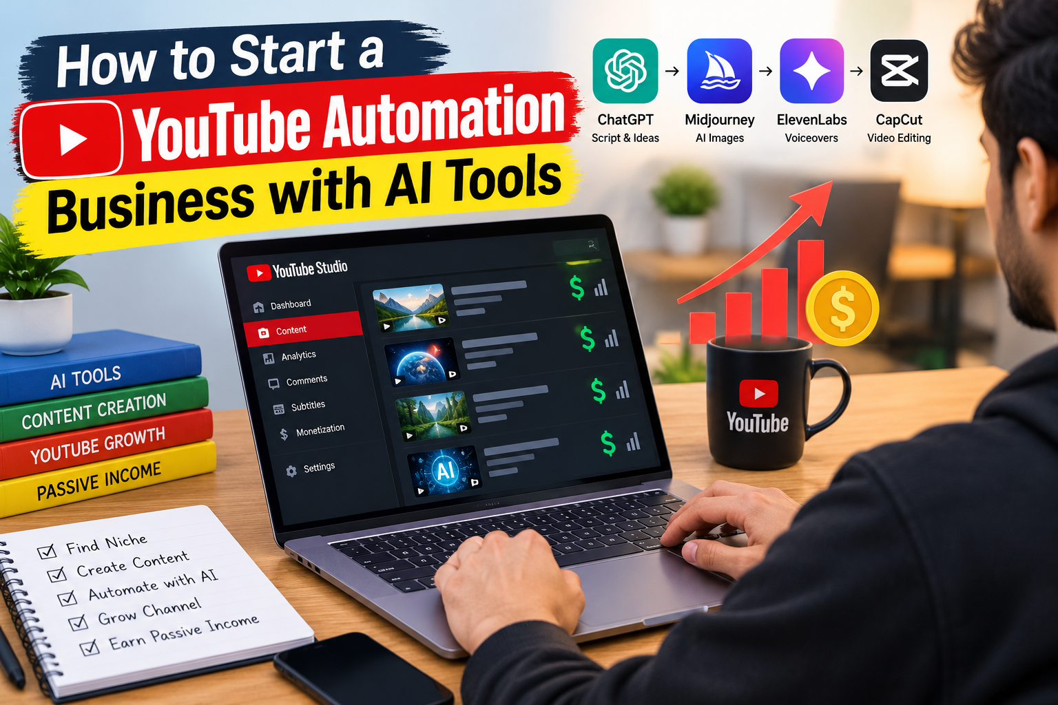 Creator using AI tools to manage a YouTube automation business.