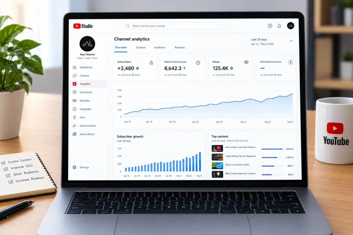 YouTube channel analytics and monetization progress